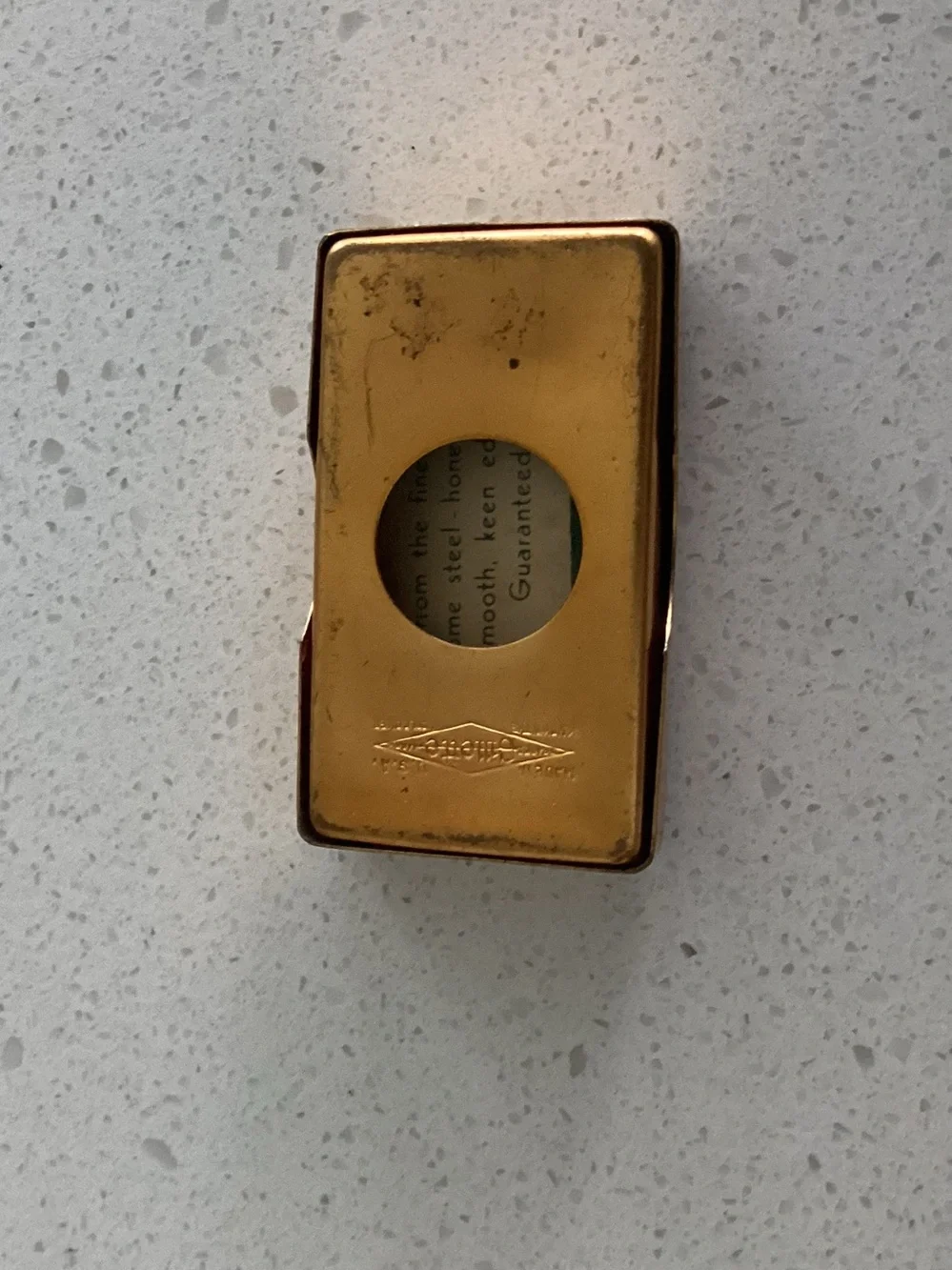 Vtg. Gold toned brass Gillette safety Razor blade case, 1908-1919. Late Edwardia
